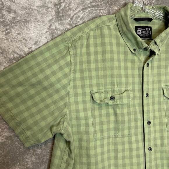 Carhartt Men Gingham Loose Fit Midweight Short Sleeve Chambray Plaid Shirt 2XLT - Picture 3 of 9
